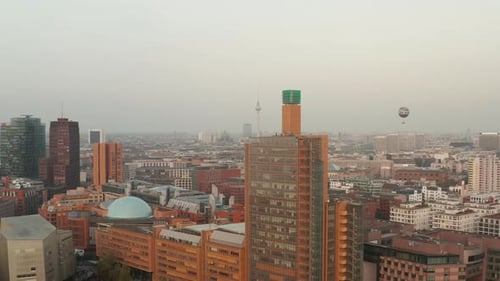 Backwards Reveal of Modern Multistorey Buildings in Potsdamer Platz Area