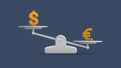 Animated Dollar and Euro Currency Exchange Balance Scale