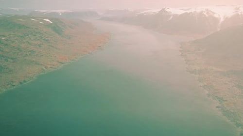 Sunset Aerial Panoramic View on Stunning Mountains of Norway