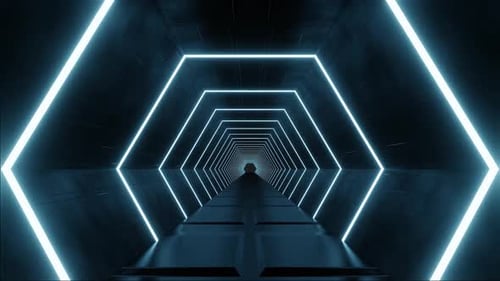 Flight in abstract sci-fi tunnel seamless loop. Futuristic motion graphics, high tech background