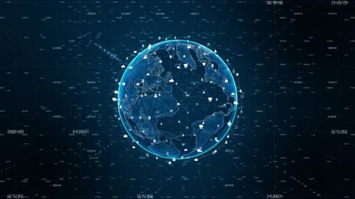Digital Global Network with Data Connections and Icons