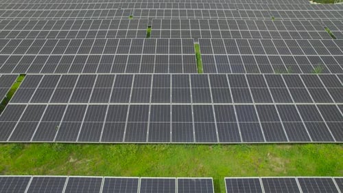 Solar Panel Field Aerial View on Sunny Day