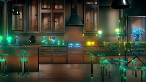 Futuristic Smart Kitchen Network Data Glow Animation
