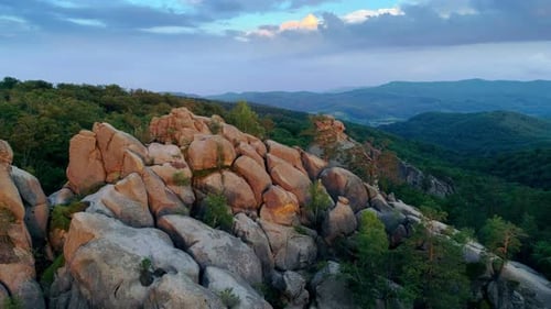 Majestic Rock Formations Aerial View at Sunset