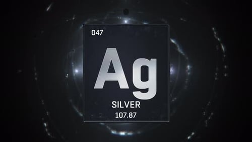Silber als Element 47 des Periodensystems auf silbernem Hintergrund