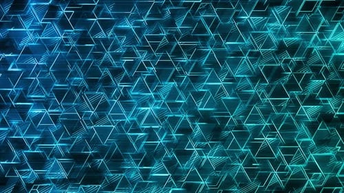 Digital Grid of Glowing Neon Blue Triangles Background