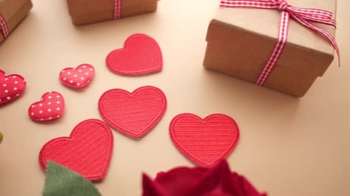 Love Decorations and Wrapped Gift Boxes on Table