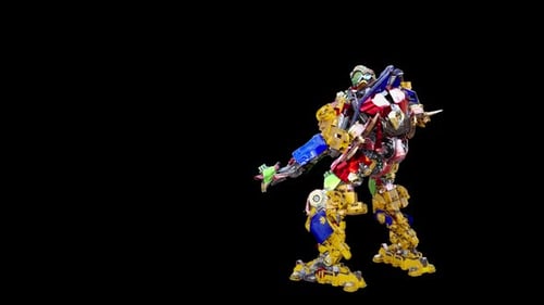 Colorful 3D Robot Toy Performing Action Poses