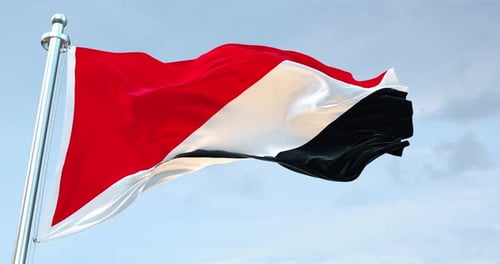 Red White Black Flag Waving Realistic Loop