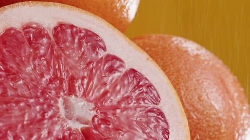 Close-up of Fresh Grapefruit with Water Sprinkling
