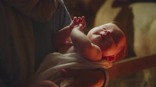 Mother Mary Carrying Baby Jesus in Hands