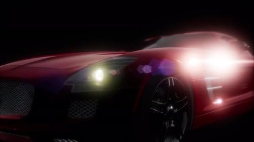 3D Rendered Sports Car Rotating with Dynamic Headlights on Black