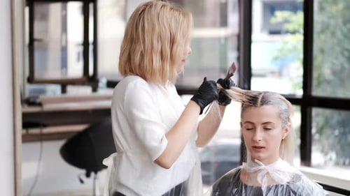 Hair Stylist Applying Dye at Hair Salon