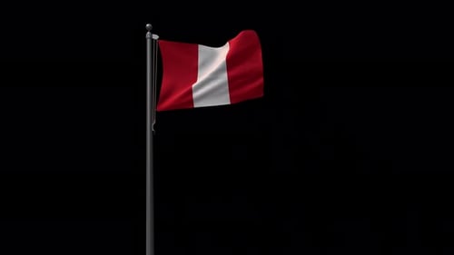 Realistic Peru National Flag Waving on Pole with Alpha