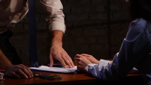 Police Detective Interrogating a Suspect at Night
