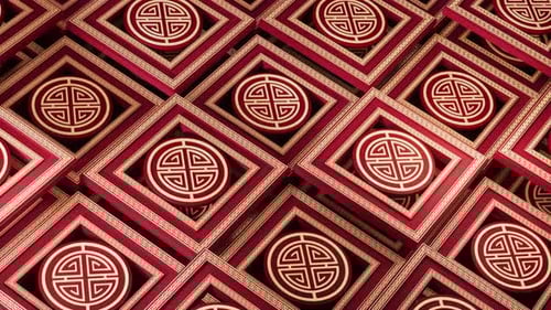 Animated Red and Gold Traditional Longevity Symbol Pattern