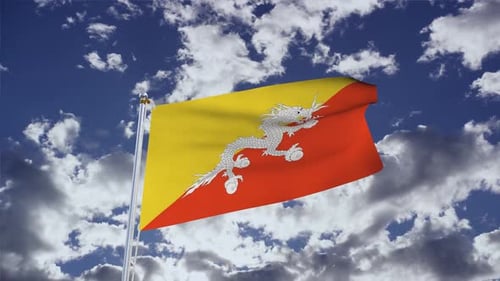 Drapeau du Bhoutan avec ciel 4k