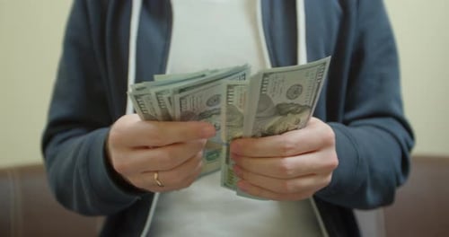Man Counting Paper Dollar Banknotes. Usd Dollar Bills in Hands Close Up. Success and Wealth Business
