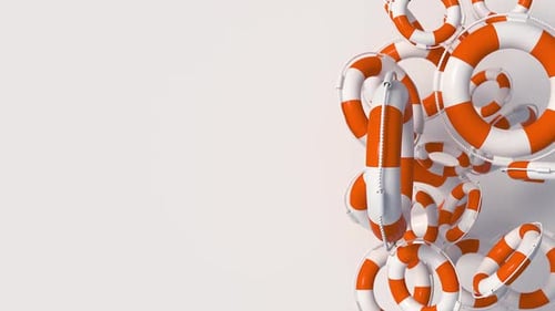 Animated 3D Life Preservers Floating Clean Background