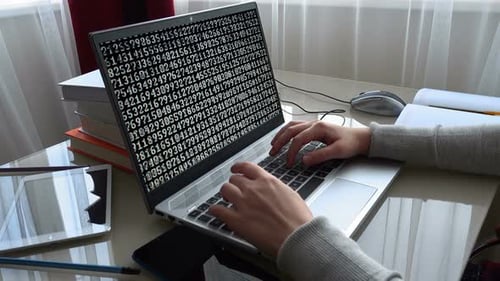 Binary code on the monitor screen