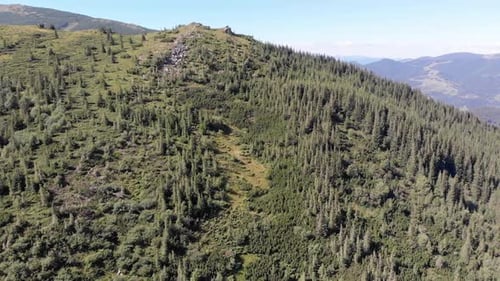 Aerial Panoramic View of Green Mountain Range and Hills in Valley of Carpathian