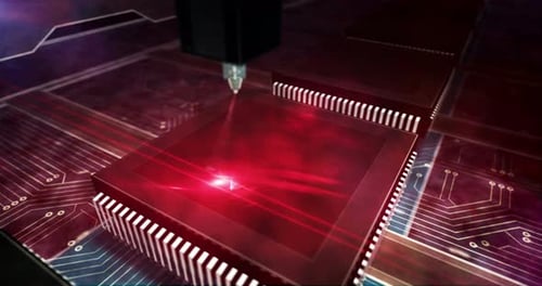 Processor factory with laser burning Ethereum symbol