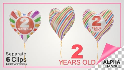 Animated Two Years Old Colorful Heart Balloons for Celebrations