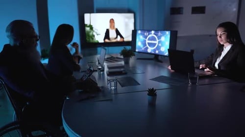 Business stock traders people in video conference meeting working on crypto currency markets