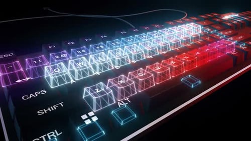 Futuristic Digital Keyboard with Glowing Neon Light Trails