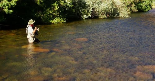 Man fly fishing in river