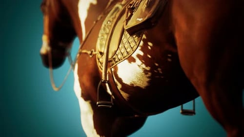 Sela com estribos nas costas de um cavalo