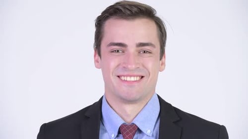 Happy Young Businessman Smiling Close Up Portrait