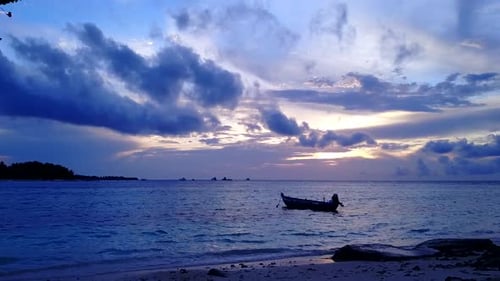 Aerial drone seascape of island beach journey by blue sea with sand background