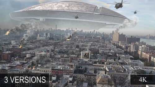 Alien-Raumschiff-Invasion über zerstörte New Yorker Illustration