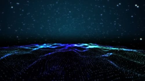 Visualization of a wave of blue and purple lights.