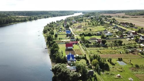Beautiful Landscape Of The River Western Dvina And The Village Of Zadvinie