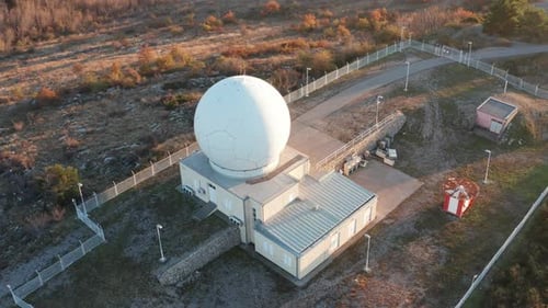 Aerial View of Rural Radar Dome and Station