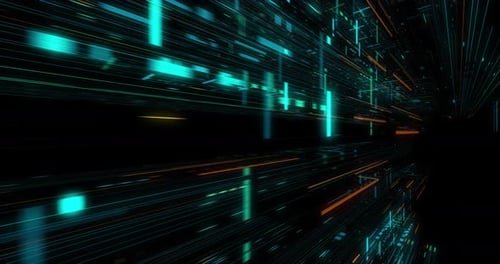 Fliegend über abstrakten Bewegungshintergrund, eine futuristische Leiterplattenschleife