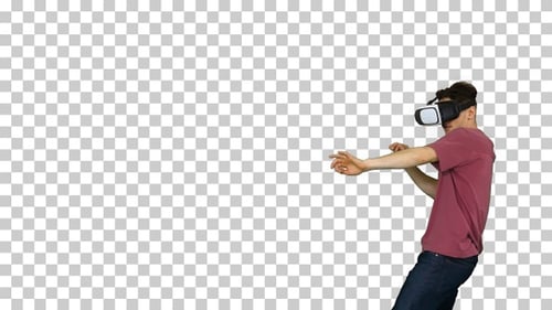 Young Adult Interacting with Virtual Reality Headset