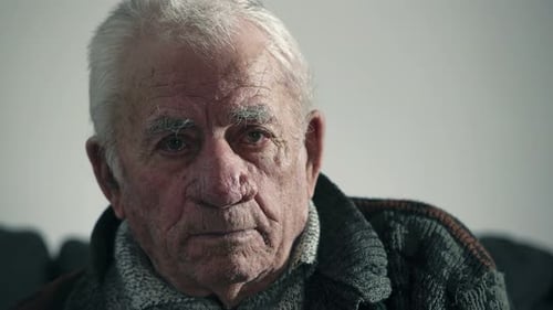 Elderly Man Serious Portrait Indoors
