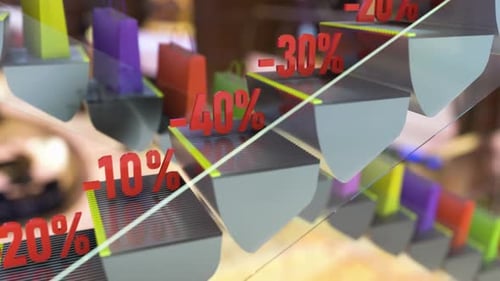 Holiday Sales in the Trading Mall Centre with Discounts and Shopping Bags