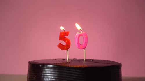 Chocolate Birthday Cake with Wick Lighting Trying to Blowout Candle