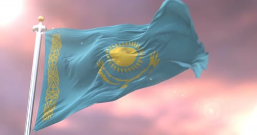 Drapeau du Kazakhstan au coucher du soleil