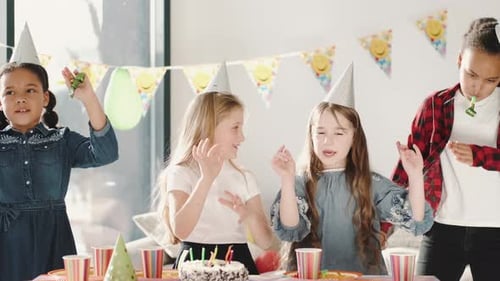 Happy Children Celebrate Birthday Party Together