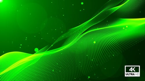 Abstract Green Digital Particle Lines Wave Animation Background Seamless Loop V3