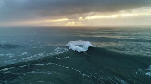 Atlantic Ocean Big Waves and Dramatic Sunset Sky