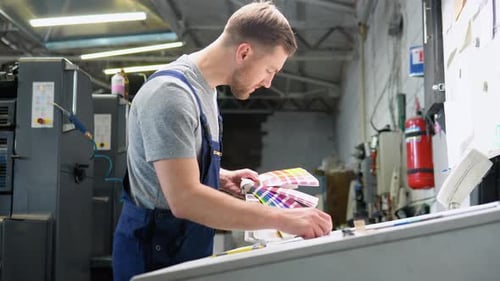 Graphic Designer Choosing Colors From Color Palette