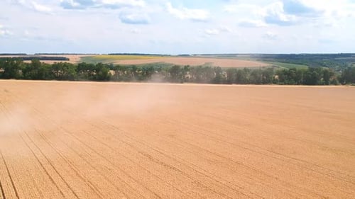 Aerial Shot of Large Wheat Field or Farmland After Harvesting. Beautiful Countryside Landscape