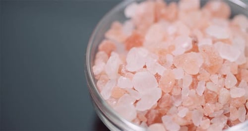 Pink Himalayan Salt Crystals in Glass Bowl