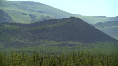 Volcanic Lava Dome Hill Formed by Solidifying Lava Rocks